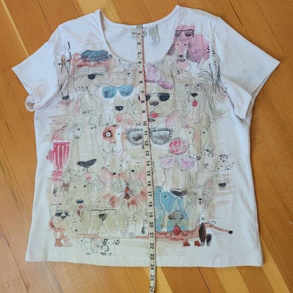 Chico's novelty dog print bedazzle short sleeved tee XL casual everyday - Picture 10 of 11
